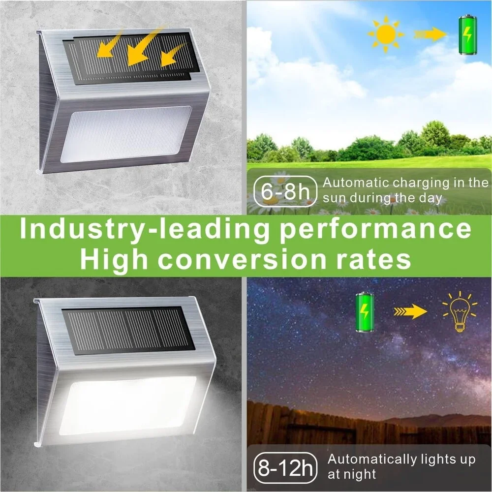 Solar Power Stairs Lights Outdoor Pathway Wall Fence Deck White Light 6 Pack